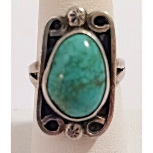 Vintage Navajo signed Turquoise Sterling ring sz 7 (1381)